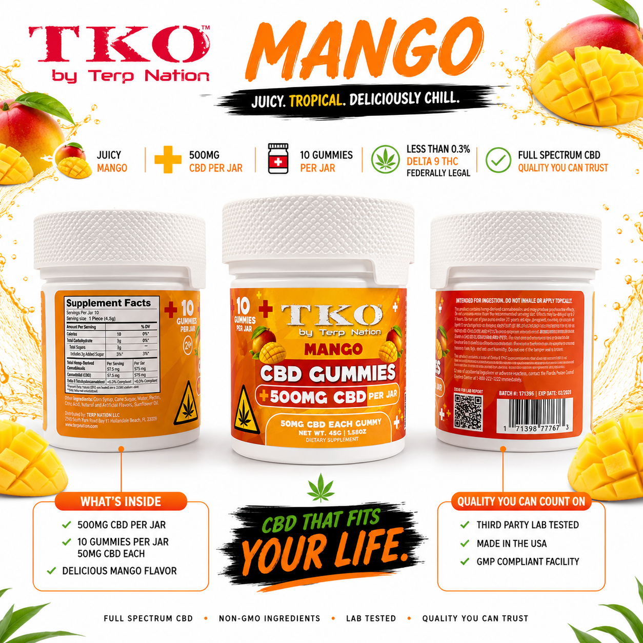 Mango Full Spectrum CBD Gummies - TKO 500, 1500, 2500, 5000mg