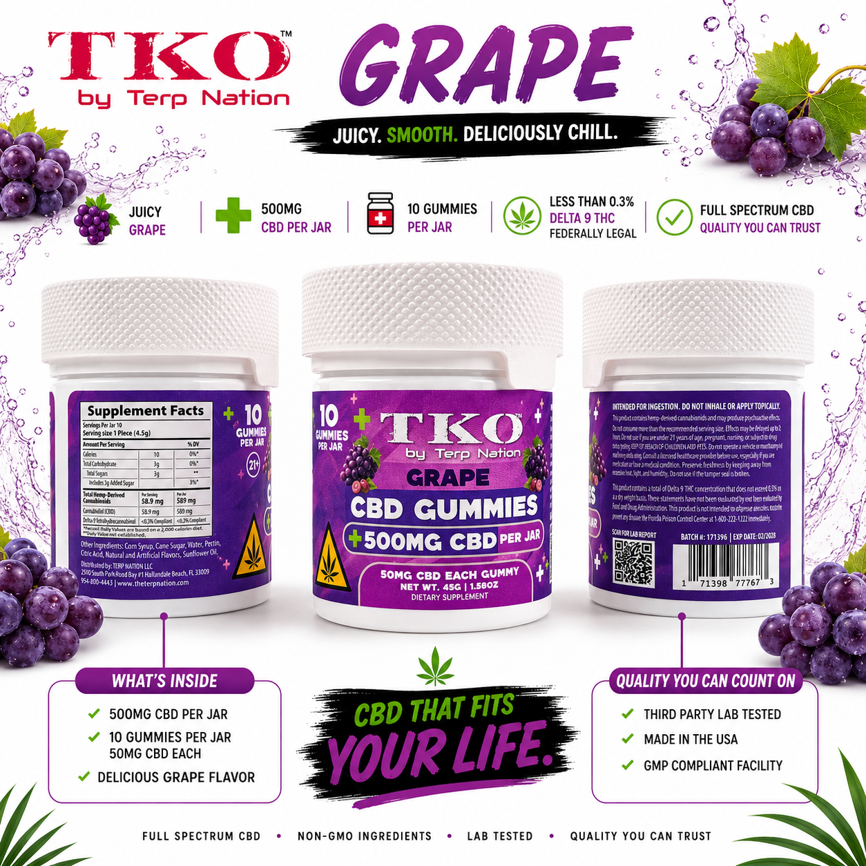 Grape Full Spectrum CBD Gummies - TKO 500, 1500, 2500, 5000mg